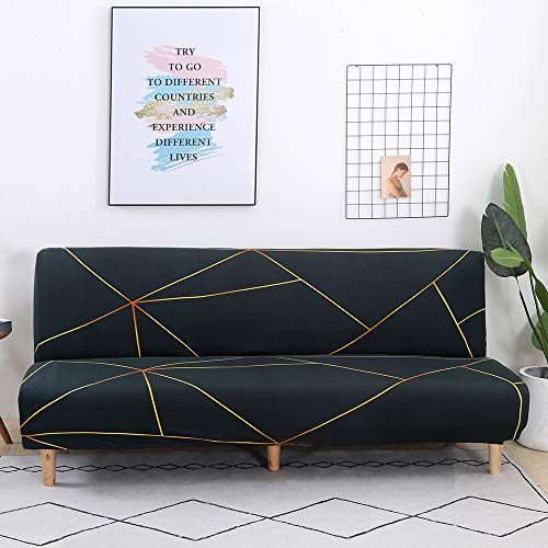 MIFXIN Armless Sofa Cover Futon Slipcover Stretch Spandex Washable Folding Sofa Bed Non-Armrest Couch Furniture Protector Sofa Slip Cover Without Armrests (Green Gold Strip) - color: Green+gold Strip