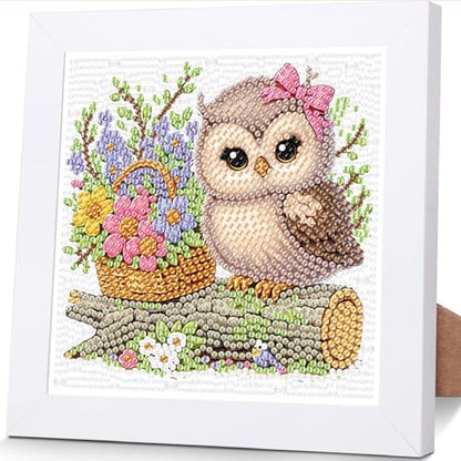 Ajepon Owl Diamond Art Kit for Kids, Ages 8-12, 7x7 Inch, Modern Style, Crystal Diamonds, Includes Canvas, Frame, Tools, Non-Foldable - color: CC193