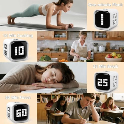 Rotating Focus Timer, 5/25/10/50-Minute Pomodoro Timer, Desk Flip Countdown with Vibration & Volume Control, ADHD-Friendly Tool for Office, Study, and Kitchen (Black) - color: Black