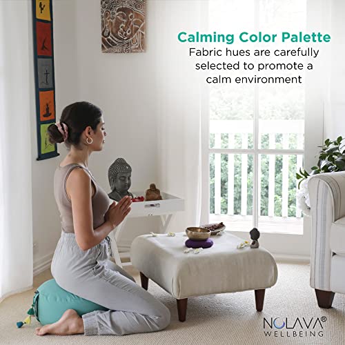 NOLAVA Round Zafu Cushions 15"x6" & Zabuton Meditation Cushions 32"x28"x3" - Premium Comfort for Mindful Practices - Yoga Bolster Pillow & Meditation Floor Pillow Essentials - color: GREEN