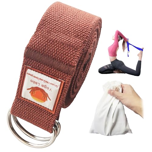 8ft 240g Super Thick Fitness Yoga Strap for Stretching, 3 Color Pure Cotton Durable Fitness Belt Bands Exercise Safe Adjustable D-Ring Buckle Gym Press Rope, Physical Therapy Tools - color: Brown