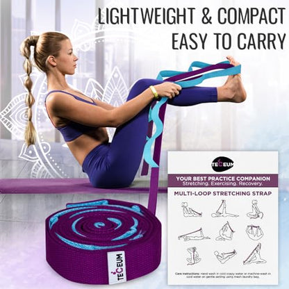 TECEUM Stretching Strap with 10 Loops for Physical Therapy & Rehab - color: Purple Blue, size: Polyсotton 1” W - 10 Loops