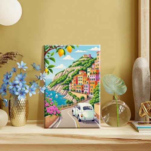 SparkGlow Landscape Paint by Numbers Kit for Adults with Frame, 8×12 Inch | Paint by Number with Easel, HD Canvas, Rich Colors, Number Painting for Gift, Home Decoration, Relax and Fun - color: Landscape020