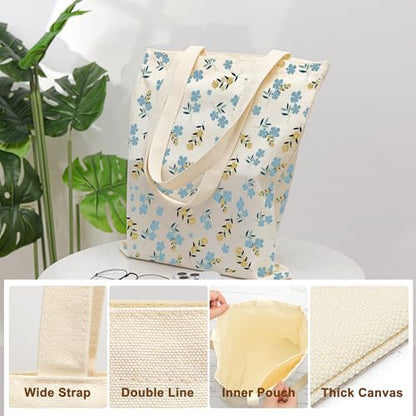 Aesthetic Canvas Tote Bag for Women with Inner Pocket - color: Flower-03