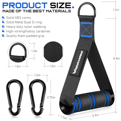 RENRANRING Gym Exercise Handles, Replacement Handle Attachments for Cable Machine Pulleys, Resistance Band and Strength Trainer, Pull Down Workout Accessories, Home Gym Add On Equipment - color: Black, Blue