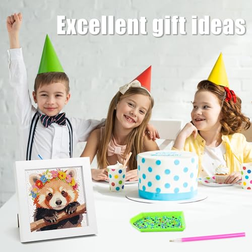 geesfayan Diamond Art Kits for Kids,6 Inch DIY Gem Art Painting with 7 Inch Frame, Complete Starter Kit for Beginners, Creative Arts & Crafts Gift for Girls & Boys (Red Panda) - color: Red Panda