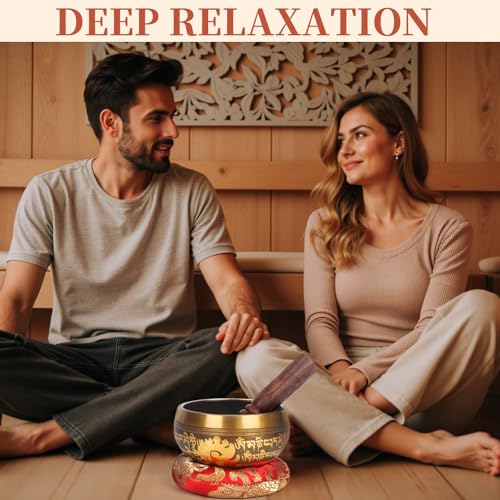 AKLOT HandMade Meditation Singing Bowl: Tibetan Sound Bowl Set with Pure Tone, Sound Bath Bowl with Cushion, Mallet, Spiritual Gift for Chakra Clearing, Mind Healing, Yoga, Prayer, Relaxation (4 Inch) - color: 4 inch Gold