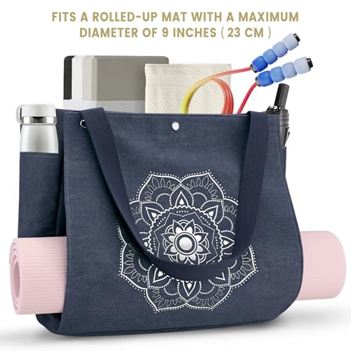 Gonex Yoga Mat Bag For Women Canvas Tote Pilates Gym Bag With Mat Carrier - color: Blue, size: Large(17.7×6.1×15.3inch)