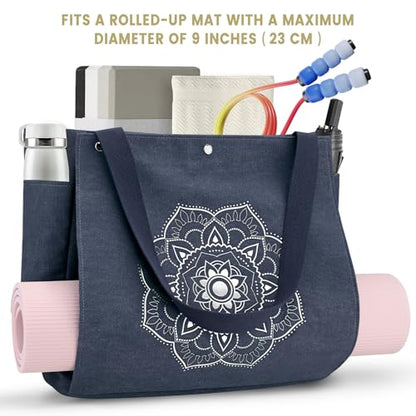 Gonex Yoga Mat Bag For Women Canvas Tote Pilates Gym Bag With Mat Carrier - color: Blue, size: Large(17.7×6.1×15.3inch)