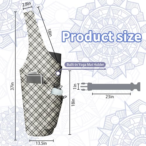 Yoga Bag for Women, Large Yoga Mat Bag Tote Carrier with Wet Dry Pocket | Water Bottle Holder & Adjustable Strap, Fits 1/2" Thick Yoga Mat for Gym, Pilates, Travel, Work - color: Grid Texture