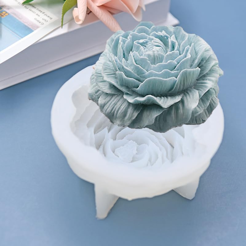 Large&Small Peony Flower Silicone Soap Molds 3PCS Peony Silicone Candle Mold with Large-Eye Wicking Needle,Candlewick for Chocolate Cake Candy Moulds Epoxy Resin Plaster Clay - color: off-white