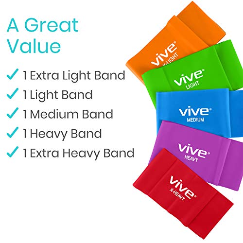 Vive Resistance Bands for Working Out (5 Pack) - Exercise & Workout Resistance Kit - Stretch, Elastic Loop Bands for Physical Therapy, Pilates, Yoga & Gym, for Men & Women - style: Flat