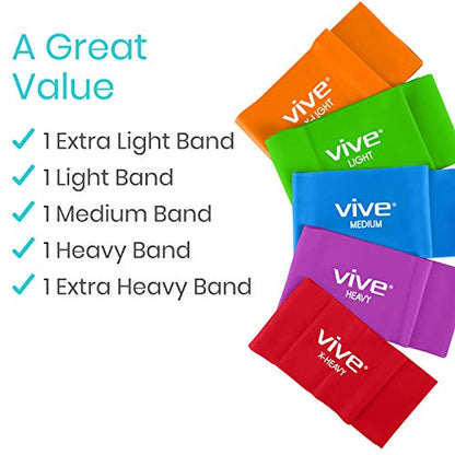 Vive Resistance Bands for Working Out (5 Pack) - Exercise & Workout Resistance Kit - Stretch, Elastic Loop Bands for Physical Therapy, Pilates, Yoga & Gym, for Men & Women - style: Flat
