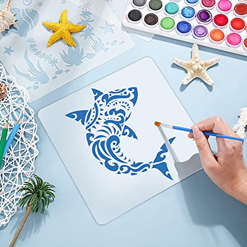 20 Pieces Summer Sea Ocean Stencils Marine Organism Background Painting Templates Summer Reusable Sea Animals Stars Shells Fish Stencil for DIY Crafts Scrabooking Art Projects (6 X 6 Inch) - color: 20 PCS