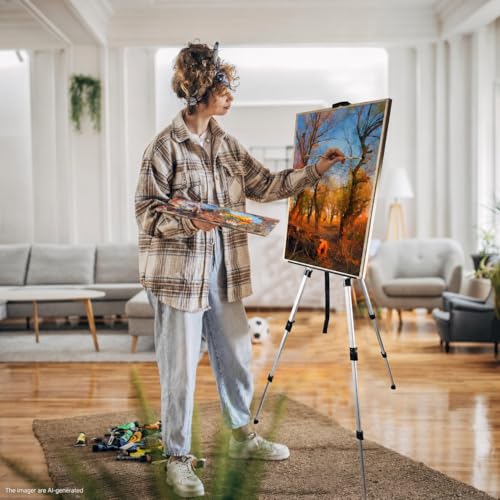 NS JYMB Easel Stand for Sign and Painting, 17-66 Inch Adjustable, Silver | Portable metal tripod easel for display stand, canvas holder, floor, poster board, wedding signs and travel use - style: 66Silver 1pack