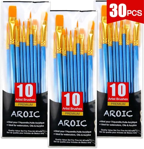AROIC Paint Brush Set, 3 Pack 30 Pcs Acrylic Paint Brushes | Artist Paint brushes for Oil Watercolor Acrylic Face Rock Painting - size: 30pcs-blue