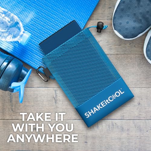 SHAKEitCOOL Extended Size Cooling Towel – Be Cool in Style - Heat Relief, Soft, Lightweight, Sun Protection, Easy Clean - Perfect for Biking, Hiking, Running, Yoga, Golf, Gardening - Blue M - color: Blue