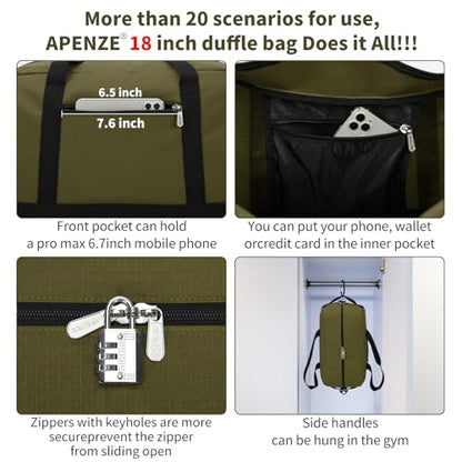 Small Gym Bag 18 inch Carry On Duffel Bag for Weekender Travel - Olive Green - color: Olive Green, size: 18inch