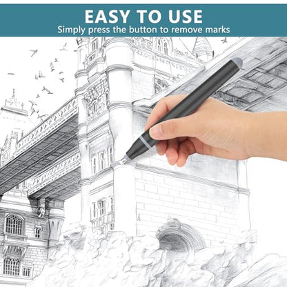Electric Eraser, Battery Operated Pencil Eraser with 220 Refills | 2 Eraser Sizes, Comfort Grip Electric Eraser for Drawing, Art Erasers for Artists, Students, Sketch & Engineers, Black