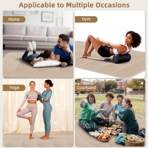 Foldable Yoga Mat 74"x47.2"x 0.4" – Large Yoga Mat - color: Beige+Black