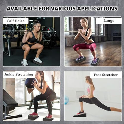 2 Pcs Versatile Squat Wedge Block for Heel Elevated Squat, Heavy-Duty Calf Stretcher Slant Board to Enhance Mobility, Balance & Strength Performance