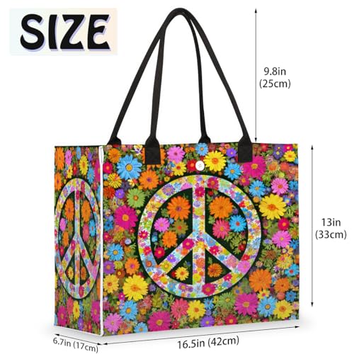 Pardick Flower Floral Peace Sign Tote Bag For Women Travel Bag Reusable Grocery Bags Utility Tote For Work Shopping Pool Beach Bags for Gift Outdoor B-02 - color: B-02