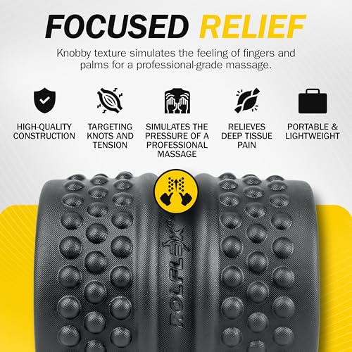 Rolflex SpineAline Foam Roller – Ergonomic Deep Tissue Spine Alignment Tool | Spine, Neck, Leg and Back Stretcher – Lightweight, Durable & Portable Muscle Rollers – Supports Up to 300 lbs – Black