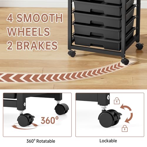 SYKIARIOL Rolling Storage Cart with Drawers, 8 Drawers Utility Cart,Black - color: Black