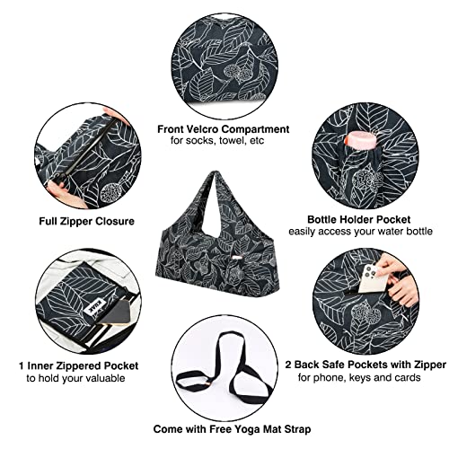 KUAK Extra Large Yoga Mat Bag with Zippered Top & 5 Pockets - Premium Canvas Tote with Yoga Mat Carrying Strap for Pilates, Gym, Fitness Block & Gear