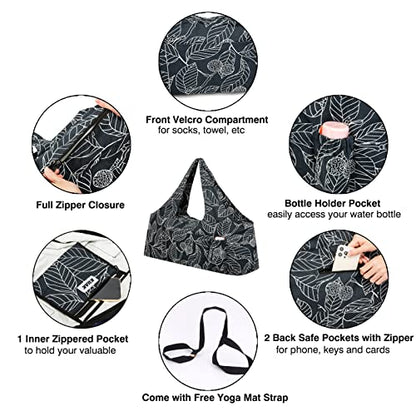 KUAK Extra Large Yoga Mat Bag with Zippered Top & 5 Pockets - Premium Canvas Tote with Yoga Mat Carrying Strap for Pilates, Gym, Fitness Block & Gear