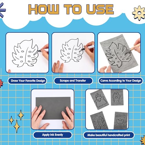 MotiMind 48 Pcs 4"x6" Linoleum Block Rubber Stamp Carving Blocks | Soft Gray Linocut Blocks Bulk, Linoleum Blocks for Printmaking, Back to School Supplies, Fit for Crafting, Tamp Maker Project