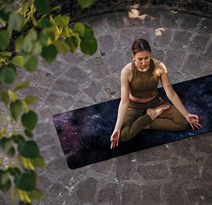 nuveti Printed Travel Yoga Mat 1/16 Inch Thick Non Slip Fitness Workout Mat | with Carrying Bag, Foldable Lightweight Suede & Natural Rubber Yoga Mat for Yoga Pilates and Fitness 72" L x 24" W x 1.5mm - color: YinXing