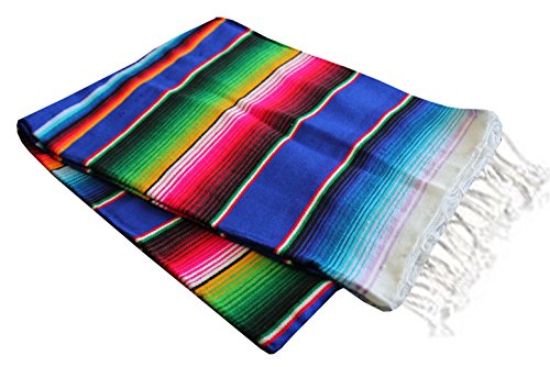 Del Mex Mexican Serape Blanket (X-Large, Blue) - color: Blue, size: X-Large