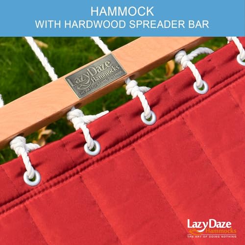 Lazy Daze 12 FT Double Hammock with Spreader Bar for Outside, Burgundy | 2 Person Heavy Duty Hammock with Detachable Pillow and Carabiners for Outdoor Backyard Poolside, 450lbs Weight Capacity - color: Burgundy