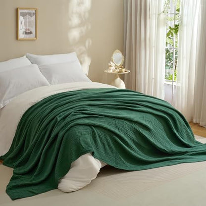 100% Cotton Muslin Blanket for Adult 50x70 4-Layers Gauze Throw - color: Dark Green, size: 50x70 inch