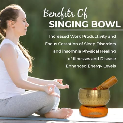 Nature’s Own Buddhist Tibetan Singing Bowl for Meditation, Brass Authentic Sound Bowl Meditation Set for Deep OM Sound, Tibetan Buddhist Prayer Instrument with Wooden Stick (Hammered, 4.5 Inches) - color: Hammered, 4.5 Inch