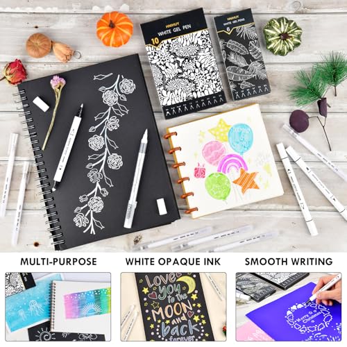 White Gel Pens, 6 Size Opaque White Ink Pens for Black Paper | White Pens for Sketching, Drawing, Journaling & DIY Crafts, Ideal Drawing Pens for Artists & Art Supplies - size: 6