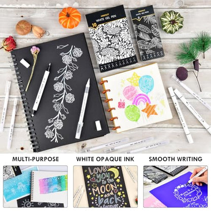 White Gel Pens, 6 Size Opaque White Ink Pens for Black Paper | White Pens for Sketching, Drawing, Journaling & DIY Crafts, Ideal Drawing Pens for Artists & Art Supplies - size: 6