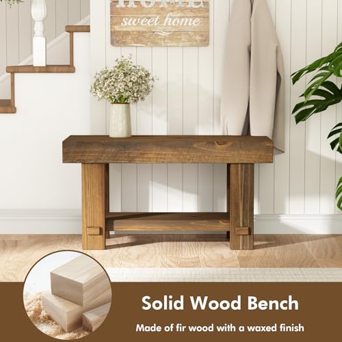 HOKYHOKY Solid Wood Entryway Bench - 31.5" Farmhouse Small Narrow Benches - size: 31.5"