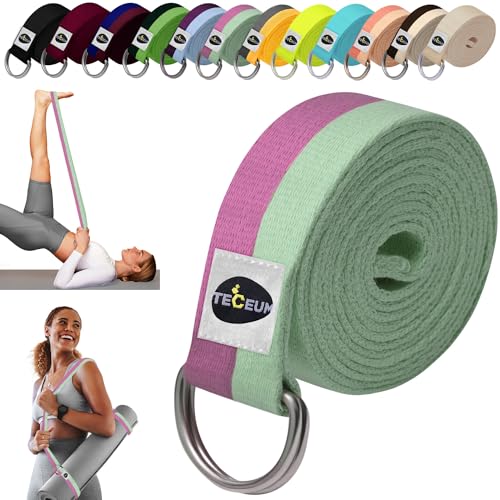 TECEUM 2 IN 1 Yoga & Mat Strap for Stretching – Cotton – 6/8/10 ft | Adjustable Non-Slip Belt in 30+ Colors for Yoga, Pilates, Physical Therapy, Fitness, Home Workouts and Carrying Mats - color: Lavender Green, size: 8 ft