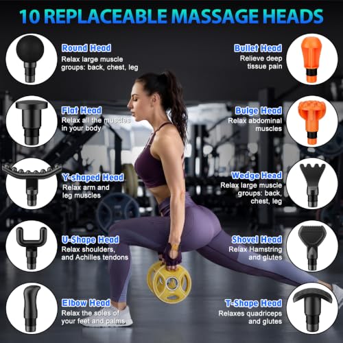 TOLOCO Massage Gun, Deep Tissue Back Massage for Athletes for Pain Relief, Percussion Massager with 10 Massages Heads & Silent Brushless Motor, Fathers Day Dad Gifts, Carbon - color: Carbon