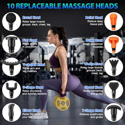 TOLOCO Massage Gun, Deep Tissue Back Massage for Athletes for Pain Relief, Percussion Massager with 10 Massages Heads & Silent Brushless Motor, Fathers Day Dad Gifts, Carbon - color: Carbon