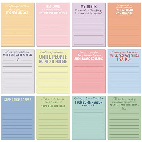 Pajean 12 Designs Funny Sticky Notes, Office to Do List,Classic Style | Sarcastic Notepads with Funny Sayings, 3 X 3.93 Inch Sticky Memo Pads, Assorted Colors, Office Desk Supplies - style: Classic Style