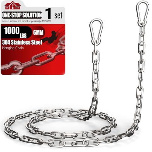 sprookber 67" Hanging Swing Chain,1000 lb Capacity,6 mm 304 Stainless Steel | Hardware Kit with 2 Carabiner for Hammock Chair, Porch Swing, Punching Bag, Aerial Yoga, Tire Swing, Gym, Tree,Indoor,Outdoor - color: Silver, size: 1 PACK 67inch