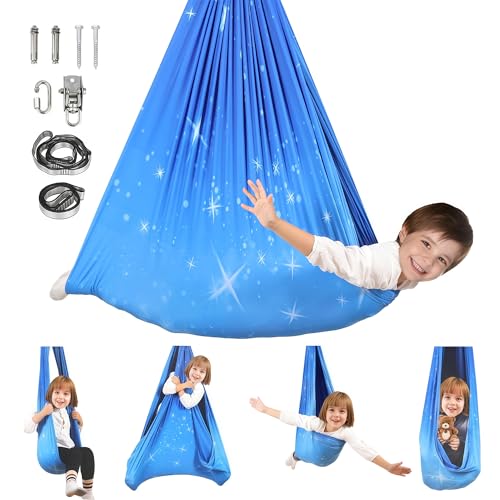 Sensory Swing, Indoor & Outdoor Sensory Swing for Kids & Adults, Double Layer Therapy Cuddle Swing for Kid with Autism, Holds up to 300lbs, Star-Blue - color: Star-blue