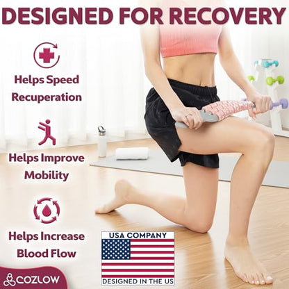 Triple Roller Massage Stick - Body Massager for Muscles - Fascia Rolling Tool - Deep Tissue Therapy for Myofascial Release and Lymphatic Drainage - Handheld Anti Cellulite Device - by Cozlow - color: Pink