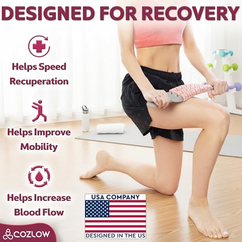 Triple Roller Massage Stick - Body Massager for Muscles - Fascia Rolling Tool - Deep Tissue Therapy for Myofascial Release and Lymphatic Drainage - Handheld Anti Cellulite Device - by Cozlow - color: Pink