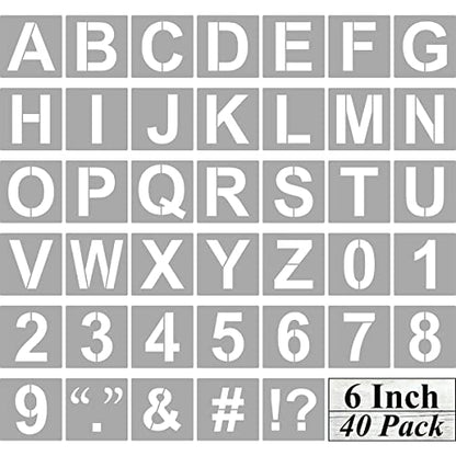 Alphabet Letter and Number Stencils 6 Inch - 40 Pack Large Letters and Numbers Stencil Templates with Signs for Painting on Wood, Reusable Number Letter Stencils for Chalkboard Signs & Wood Wall Art - size: 6 Inch