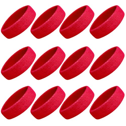Sweatbands Sport Headbands for Men & Women, Sweat Head Bands Moisture Wicking Sport Headband Cotton Sweatbands for Basketball, Athletic Exercise, Running - color: Red 12 pcs