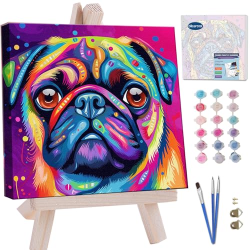 Blissroot Framed Paint by Numbers Kit for Adults Beginner&Kids Ages 8-12, 12x12inch Pitbull Dog Paint by Numbers with Frame, Large Dogs Paint by Number Framed Canvas (Without Easel) - color: BR022F, size: 12"x12"
